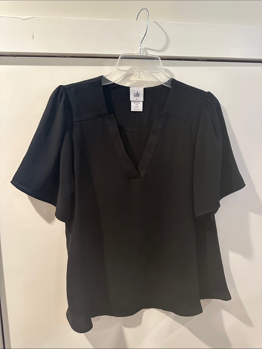 CAbi Black V-Neck Flutter Sleeve Blouse